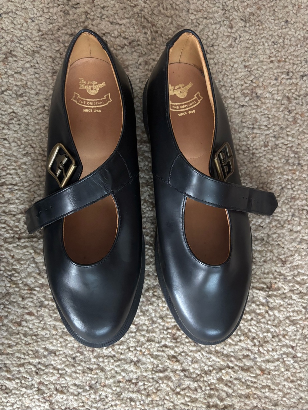 Dr. Martens Black Leather Corin Mary Jane Shoes with Gold Buckles